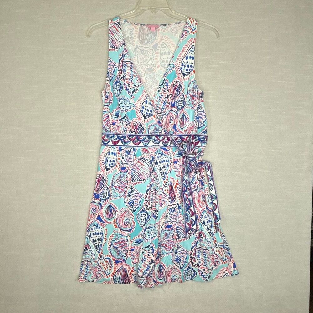 Lilly Pulitzer Bellina Wrap Multi Shell Me About It Dress Mint Pink Seashell L
